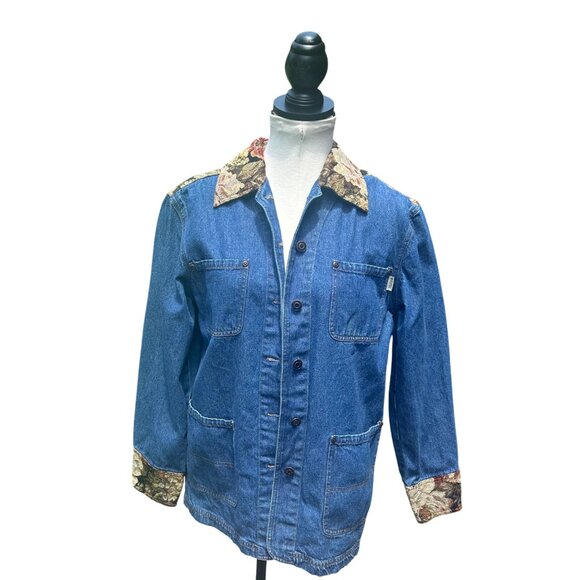 Vintage 80s 90s Blassport Womens Embroidered Denim Jean Jacket Floral Collar - S - Picture 2 of 9